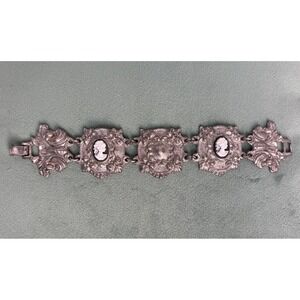 Vintage Silver Tone Cameo Panel Bracelet Victorian Gothic Revival Ornate P160